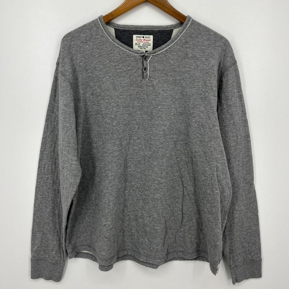 Lucky Brand Long Sleeve Henley T-Shirt Men's XXL Gray Handcrafted Los Angeles